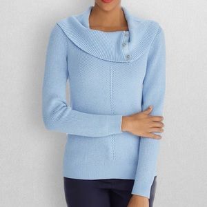 WHBM NWT Cowl Neck Lurex Pullover Sweater Women’s Size Medium Blue Opal